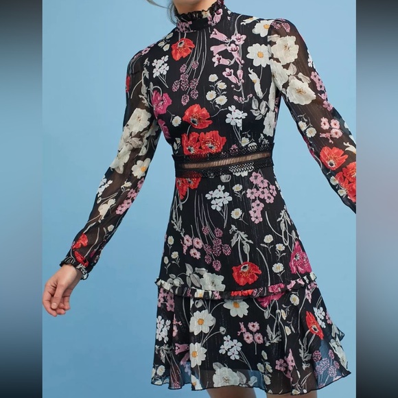 REVOLVE Dresses & Skirts - Donna Morgan Floral Mock Neck Sparkly Long Sleeve Formal Summer Dress Size 6